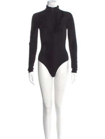 Pre-owned Alaïa Mock Neck Long Sleeve Bodysuit In Black