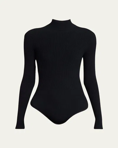 Alaïa Mock-neck Long Sleeve Bodysuit In Black