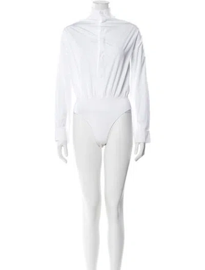 Pre-owned Alaïa Mock Neck Long Sleeve Bodysuit In White