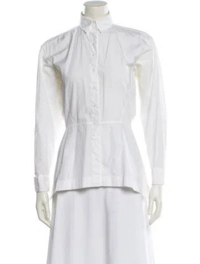 Pre-owned Alaïa Mock Neck Long Sleeve Button-up Top In White
