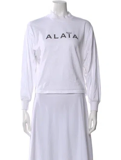 Pre-owned Alaïa Mock Neck Long Sleeve Top In White