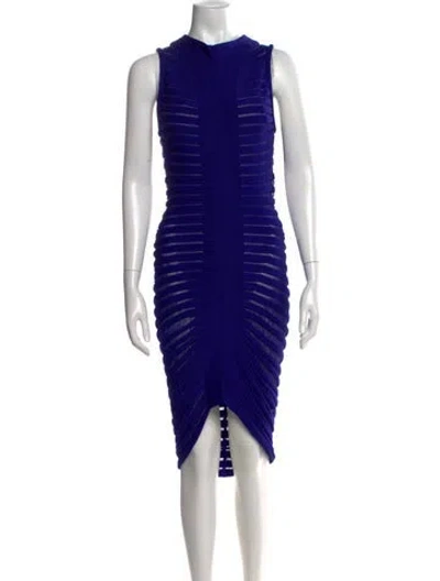 Pre-owned Alaïa Mock Neck Midi Length Dress W/ Tags In Blue