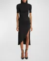 Alaïa Draped Asymmetric Midi Dress In Noir Alaia