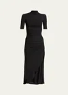 Alaïa Draped Asymmetric Midi Dress In Noir Alaia