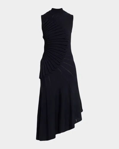 ALAÏA MOCK-NECK SCULPTING WOOL DRESS