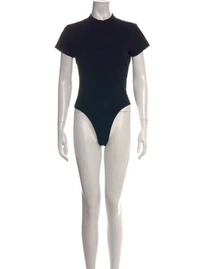 Pre-owned Alaïa Mock Neck Short Sleeve Bodysuit In Black