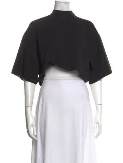 Pre-owned Alaïa Mock Neck Short Sleeve Crop Top In Black