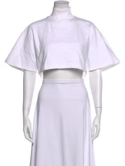 Pre-owned Alaïa Mock Neck Short Sleeve Crop Top In White