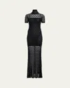 Alaïa Mock-neck Short-sleeve Sheer Lace Gown In Noir Alaia