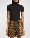 Alaïa Mock-neck Short-sleeve Wool Bodysuit In Noir Alaia