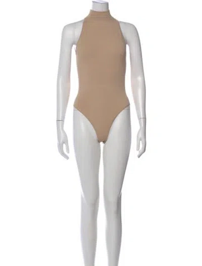 Pre-owned Alaïa Mock Neck Sleeveless Bodysuit In Neutral