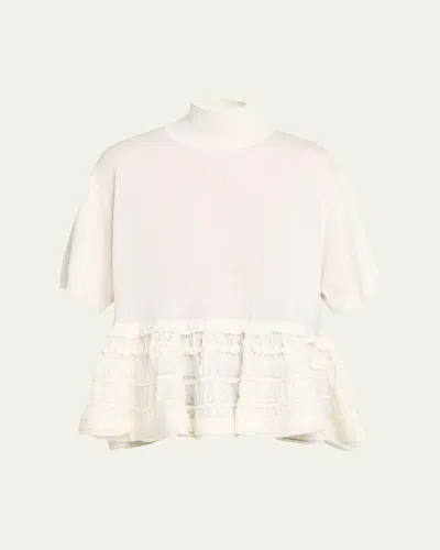 Alaïa Mock-neck Wool Crinoline Peplum Shirt In White