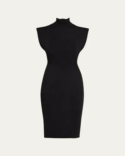 Alaïa Mock-neck Cap-sleeve Seam Paneled Dress In Black