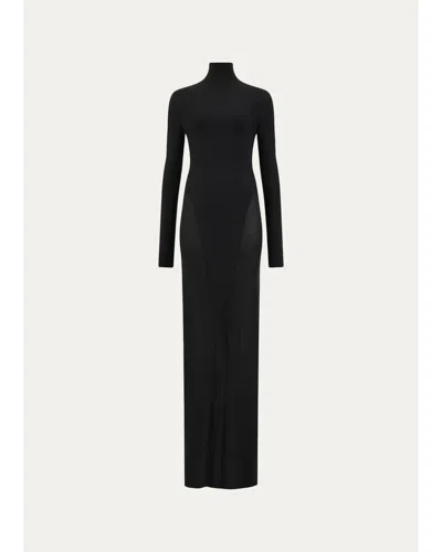 Alaïa Mock-neck Jersey Long-sleeve Bodycon Maxi Dress In Black