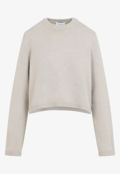 Alaïa Mock-neck Wool Sweater In Neutral