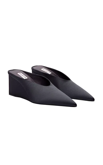 ALAÏA ALAÏA CUBE SATIN WEDGE MULES 75