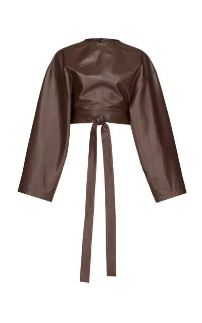 Alaïa Brown Leather Belted Top