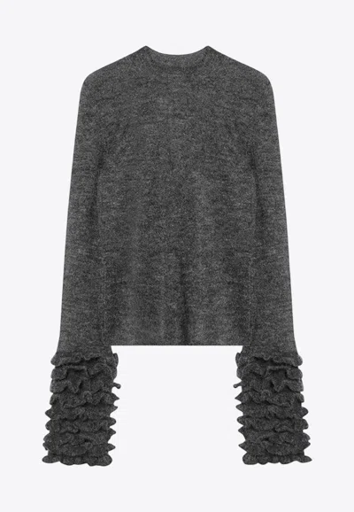 ALAÏA MOHAIR-BLEND SWEATER WITH RUFFLES