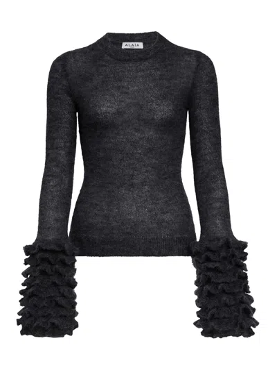 ALAÏA MOHAIR PULLOVER WITH RUFFLES