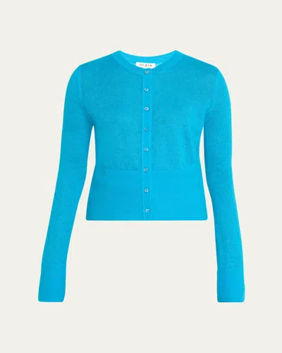 Alaïa Mohair-blend Crewneck Cardigan In Blue