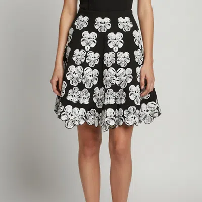 Pre-owned Alaïa Monochrome Orchid Floral Jacquard Stretch-knit Flared Mini Skirt S In Black
