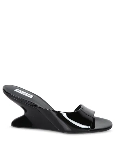 Alaïa Mules Wedge 75 Black Sandals