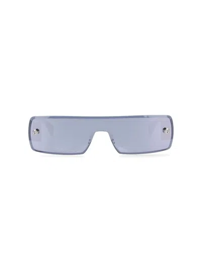 Alaïa Narrow Rectangular Mask-style Sunglasses With Embossed Logo In Blue