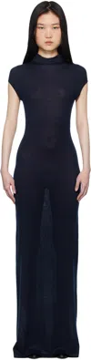 Alaïa Navy Cashmere Maxi Dress In 541 - Marine