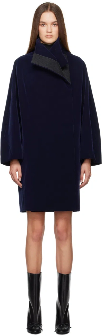 Alaïa Womens Marine Fonce Round High-neck Long-sleeve Wool-blend Coat In Navy