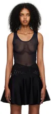 Alaïa Navy Scoop Neck Bodysuit In 537 - Minuit