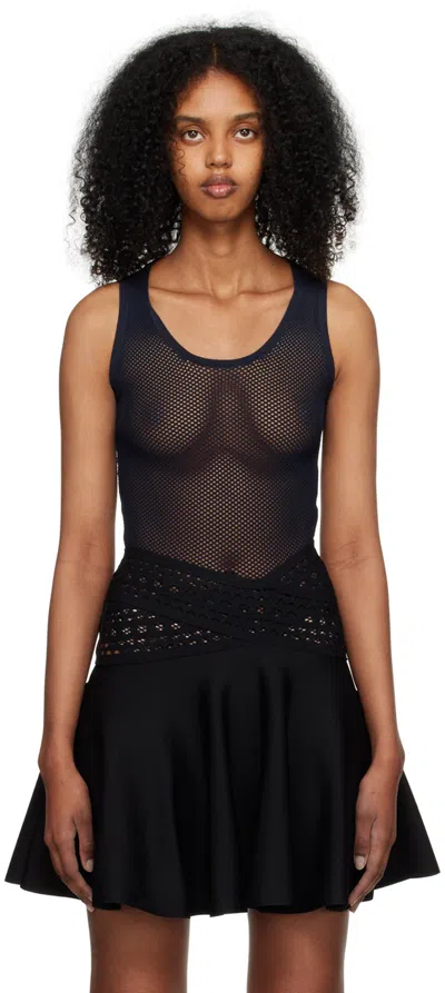 Alaïa Navy Scoop Neck Bodysuit In 537 - Minuit
