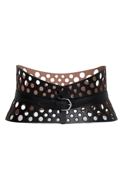 Alaïa Neo Bustier Belt In Perforated Calf Leather In Noir