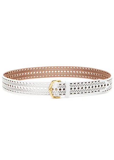 Alaïa Neo Vienne Laser-cut Leather Belt In White