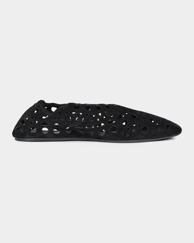 Alaïa Neo Vienne Perforated Suede Ballet Flats In Black