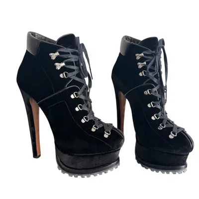 Pre-owned Alaïa New Azzedine  Black Velvet Platform Hiker Boots Eu 38 Worn By Jlo Beyonce
