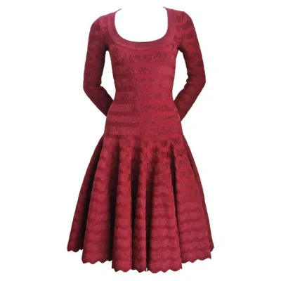 Pre-owned Alaïa New Azzedine Alaia Zig Zag Cranberry Chenille Knit Dress In Brown