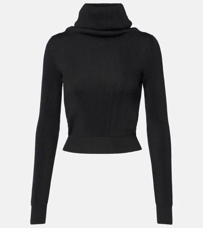 Alaïa Hooded Wool-blend Top In Noir Alaia