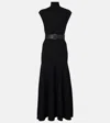 Alaïa Belted Leather-trimmed Wool-blend Turtleneck Midi Dress In Noir Alaia