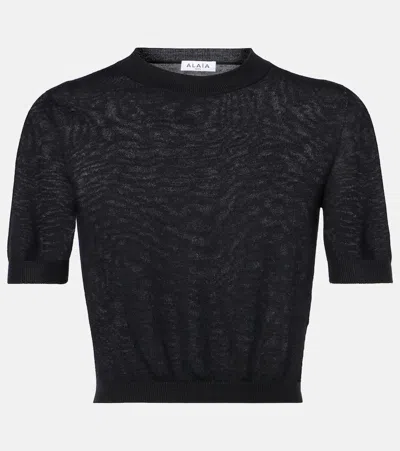Alaïa Cropped Cashmere Top In Noir Alaia