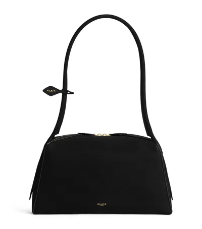Alaïa Le Bouledogue Bowling Shoulder Bag In Nubuck Leather In Black