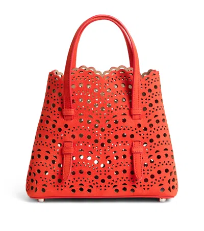 Alaïa Nubuck Leather Le Mina Tote Bag In Red