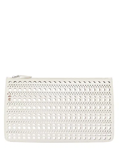 Pre-owned Alaïa Nude Leather Laser Cut Flat Zip Pouch (authentic Pre-loved)