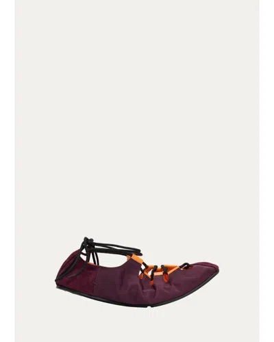 Alaïa Suede-trimmed Shell Ballet Flats In Burgundy