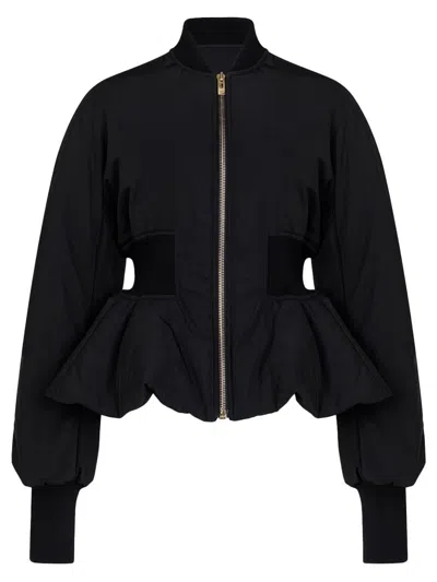 Alaïa Nylon Peplum Bomber Clothing In Blue