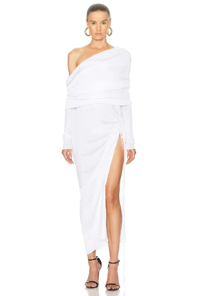 Alaïa Off Shoulder Asymmetric Dress In Blanc Optique