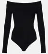 Alaïa Off-the-shoulder Long-sleeve Rib Bodysuit In Black