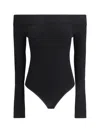 Alaïa Off-the-shoulder Long-sleeve Rib Bodysuit In Noir Alaia