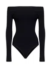 Alaïa Off-the-shoulder Long-sleeve Rib Bodysuit In Black