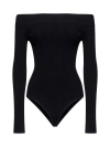 Alaïa Off-the-shoulder Long-sleeve Rib Bodysuit In Multicolor