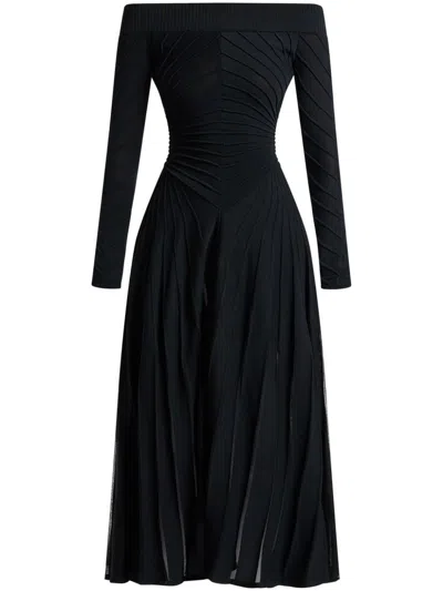 Alaïa Off-the-shoulder Ribbed-knit Midi Dress In Black